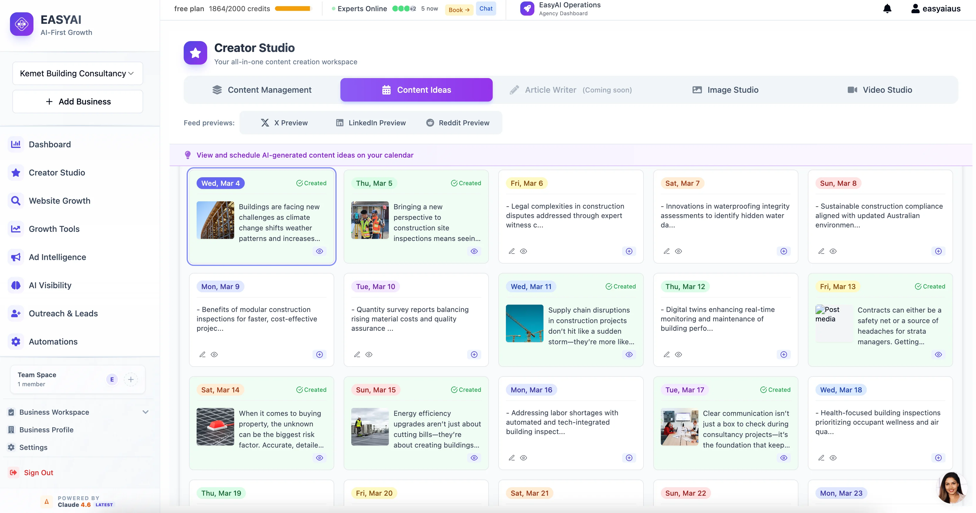 EasyAI content calendar screenshot