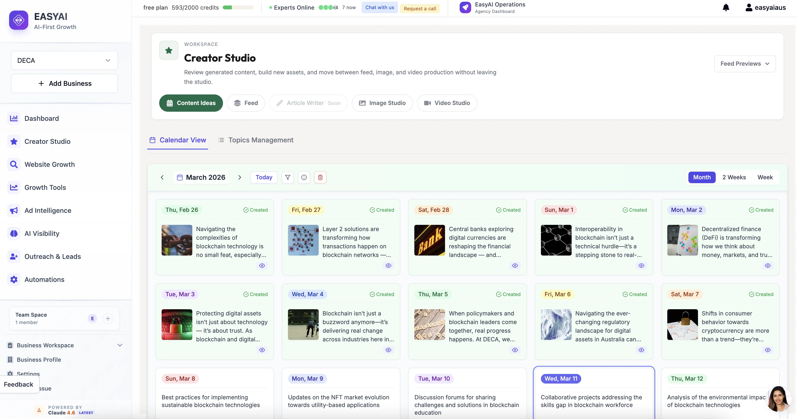 EASYAI Content Calendar — plan and schedule weeks of content
