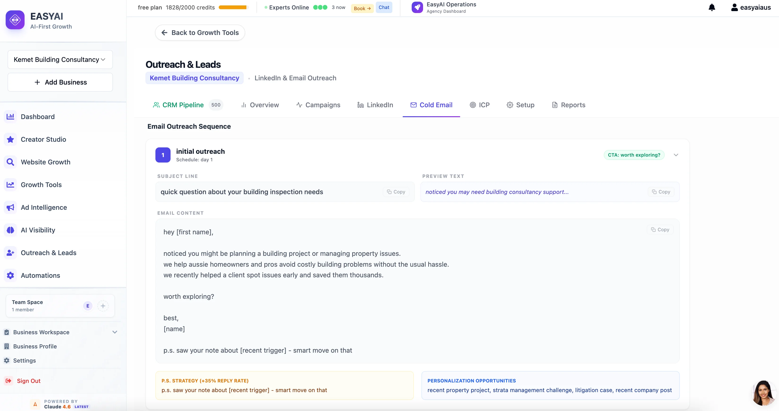 EasyAI cold email screenshot