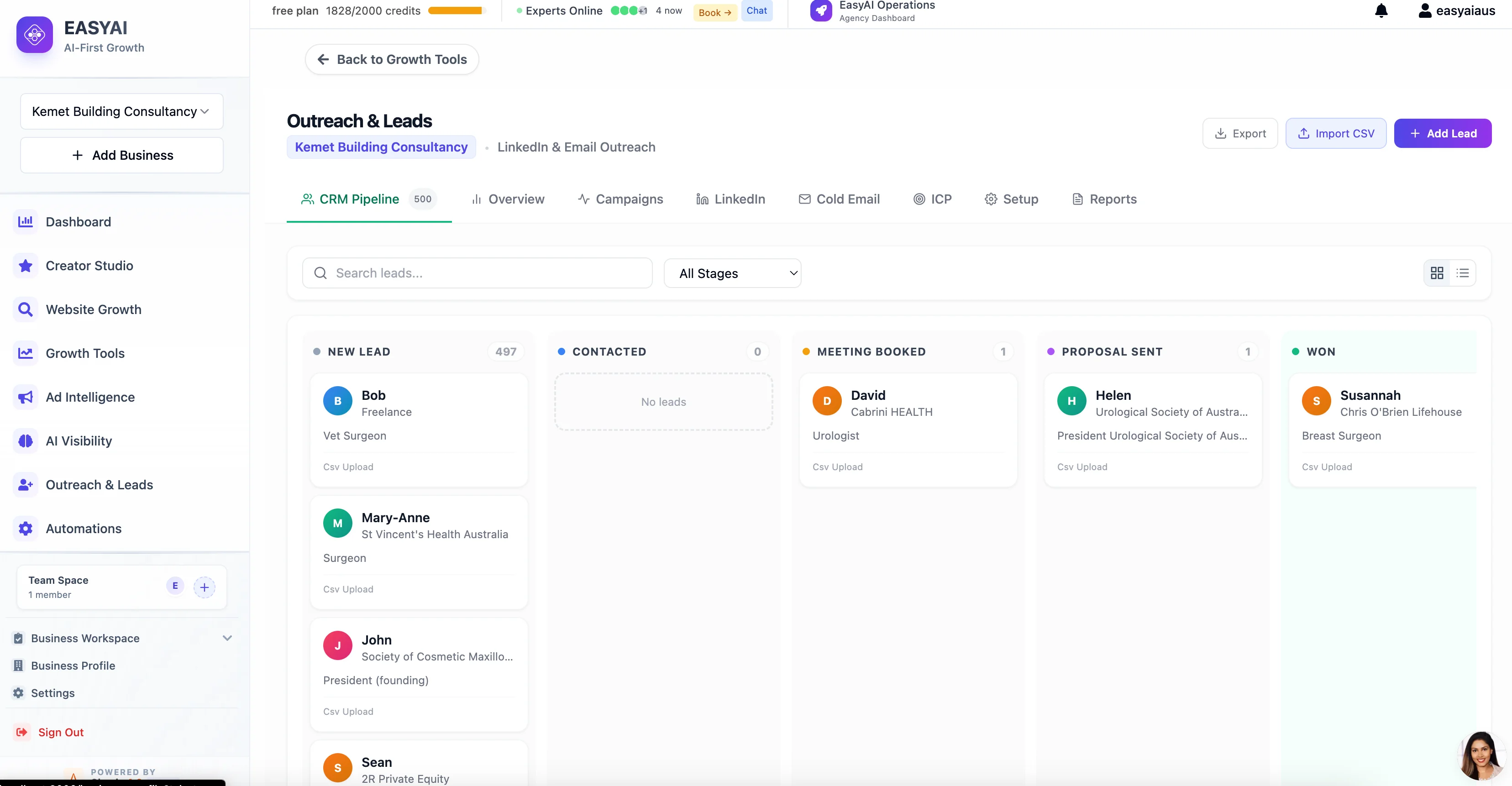 EasyAI CRM pipeline screenshot