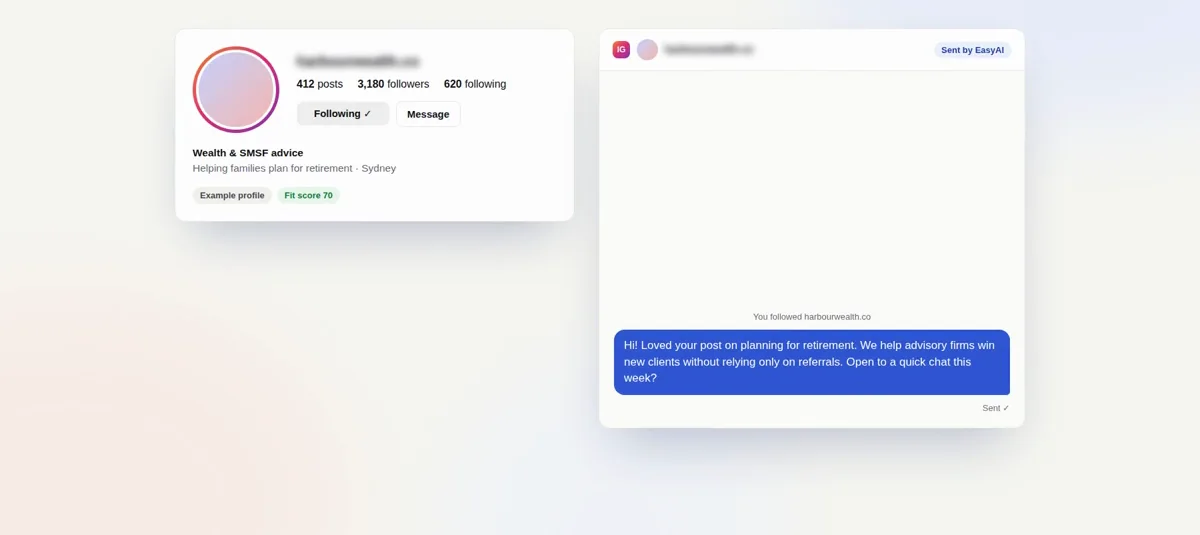 Click to zoom Instagram outreach with a follow and a personal DM