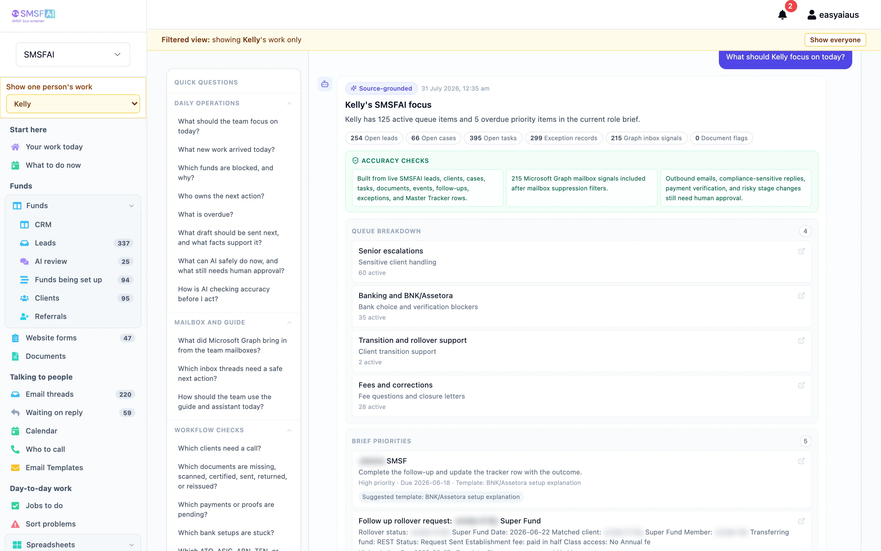 Client AI assistant answering plain-English questions from live data