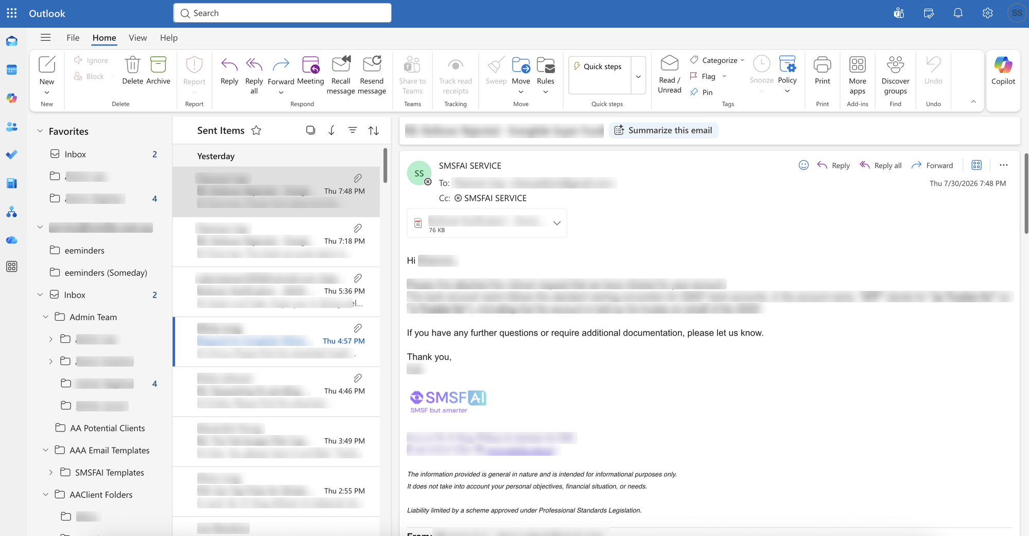 Before: client work scattered across a shared Outlook inbox